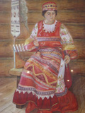Девушка в народном костюме, учебная работа, акварель